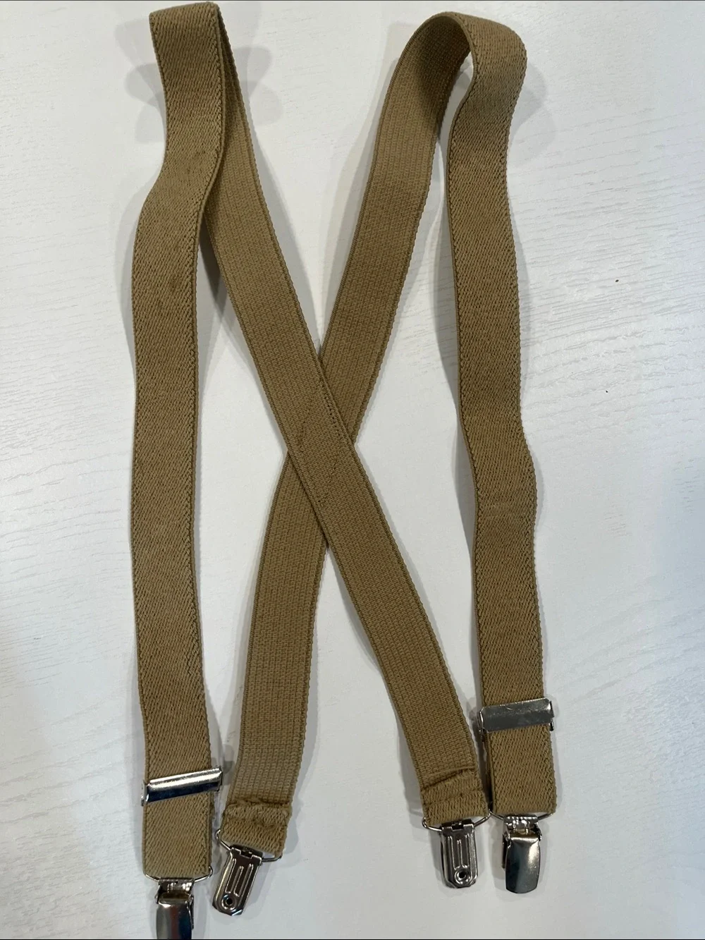 Khaki Elastic Suspenders with Plaid Bow Tie